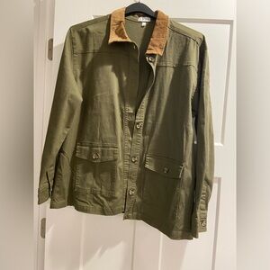 Olive Green Canvas Barn Jacket with Contrast Collar